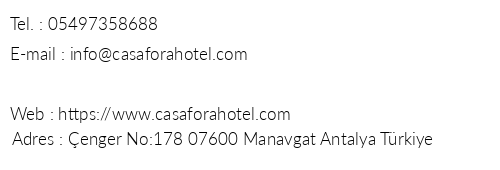 Casa Fora Beach Resort telefon numaralar, faks, e-mail, posta adresi ve iletiim bilgileri